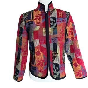Coldwater Creek Tapestry Zip Jacket Geometric Patchwork Multicolor PXS